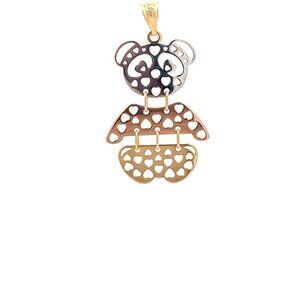 18K Gold Pendant Bear Heart Tricolor White Yellow Rose Gold